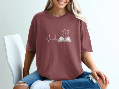 Heartbeat and Floral Book Design T-shirt product type