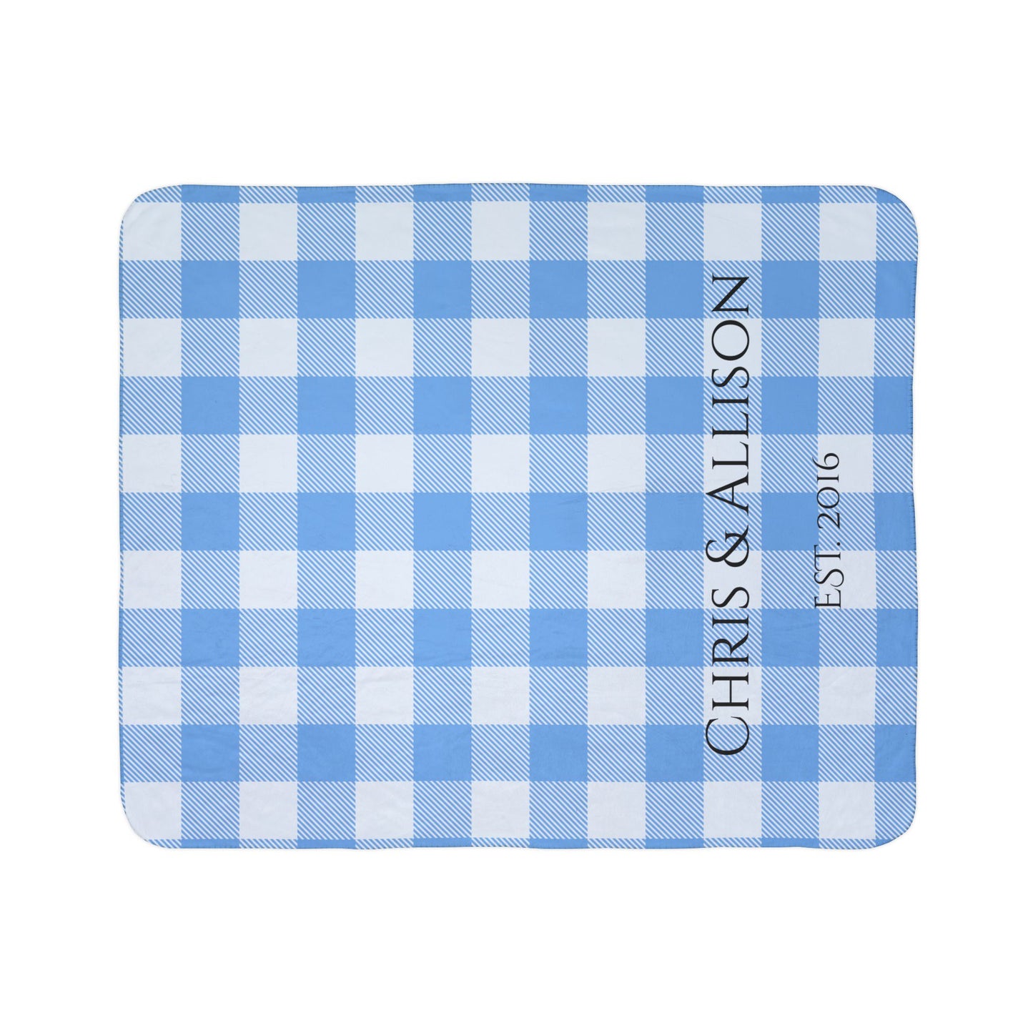 Cozy Blue Gingham Family Name Blanket