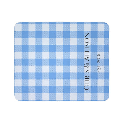 Cozy Blue Gingham Family Name Blanket