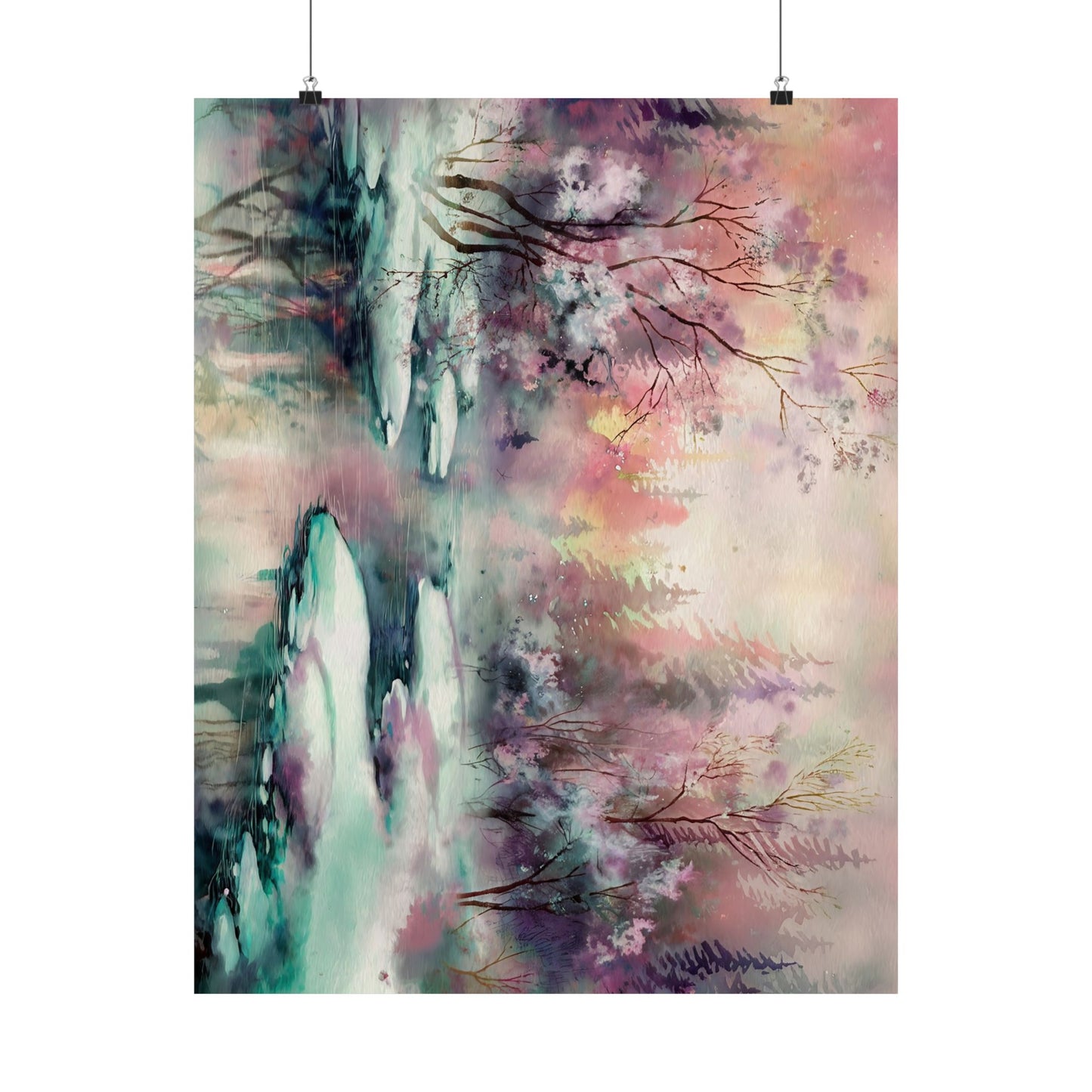 Winter Forest Stream Watercolor Poster