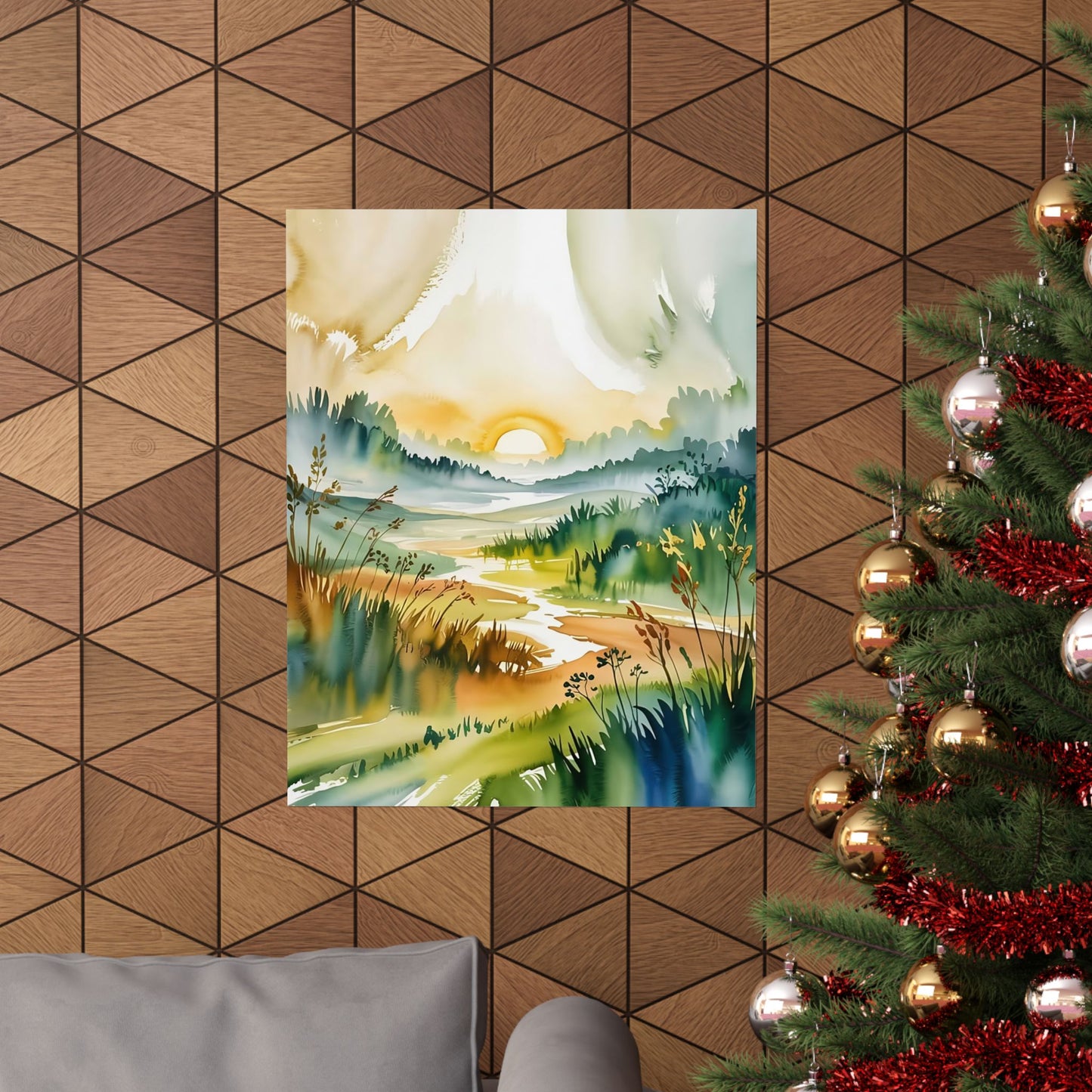 Morning Meadow Sunrise Watercolor Poster