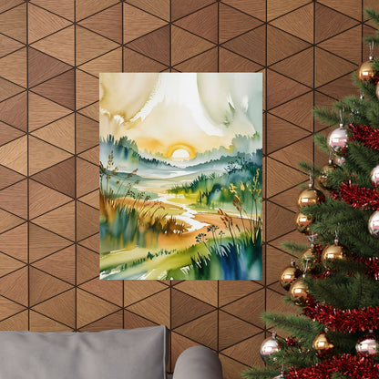 Morning Meadow Sunrise Watercolor Poster