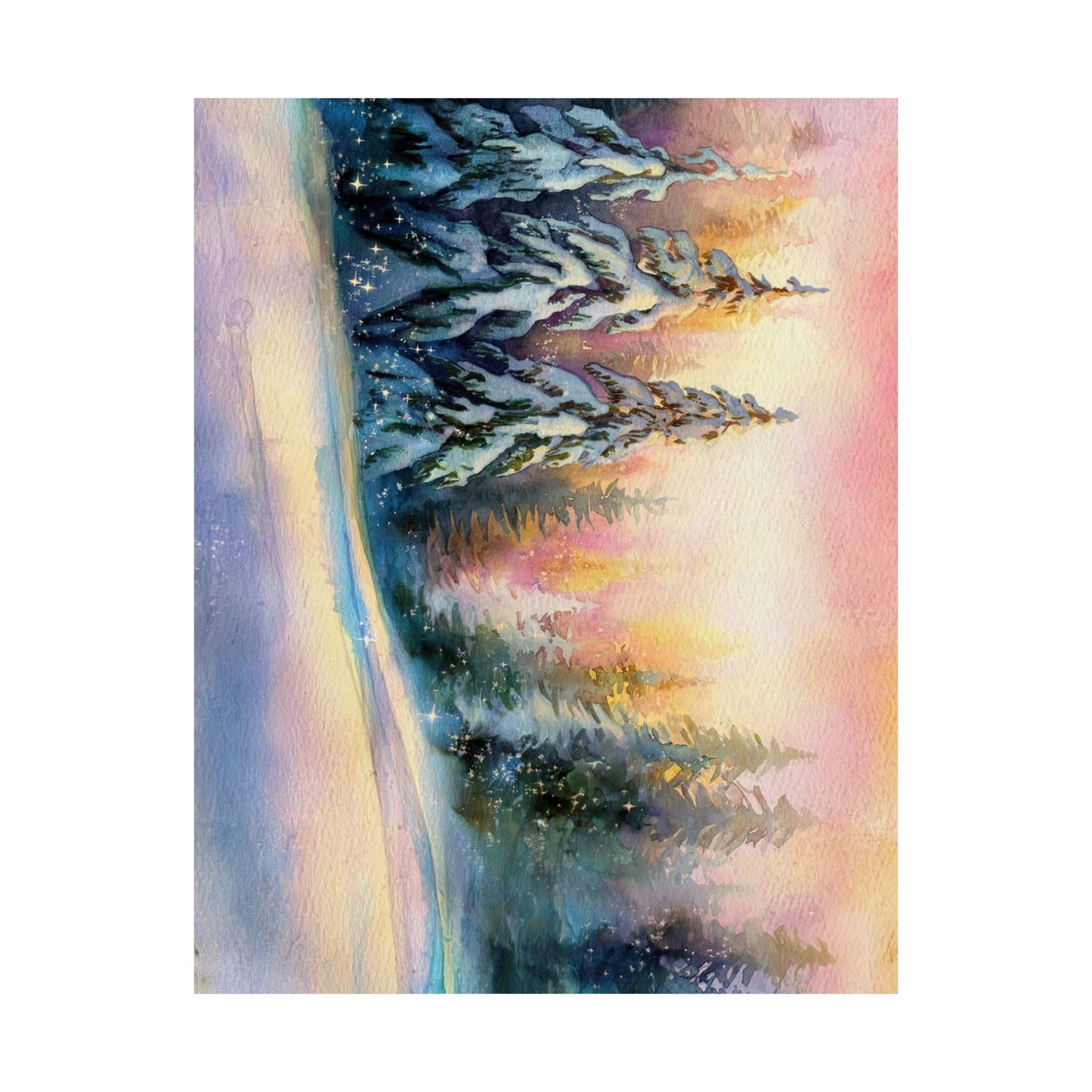 Winter Pines Watercolor Poster