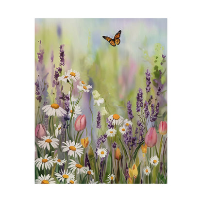 Field Of Flowers With Butterfly Poster