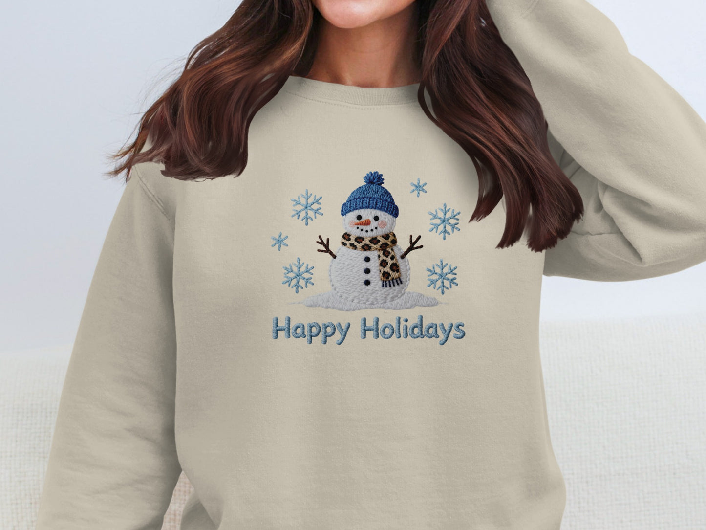 Happy Holidays Snowman with Blue Hat Sweatshirt