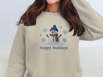 Happy Holidays Snowman with Blue Hat Sweatshirt