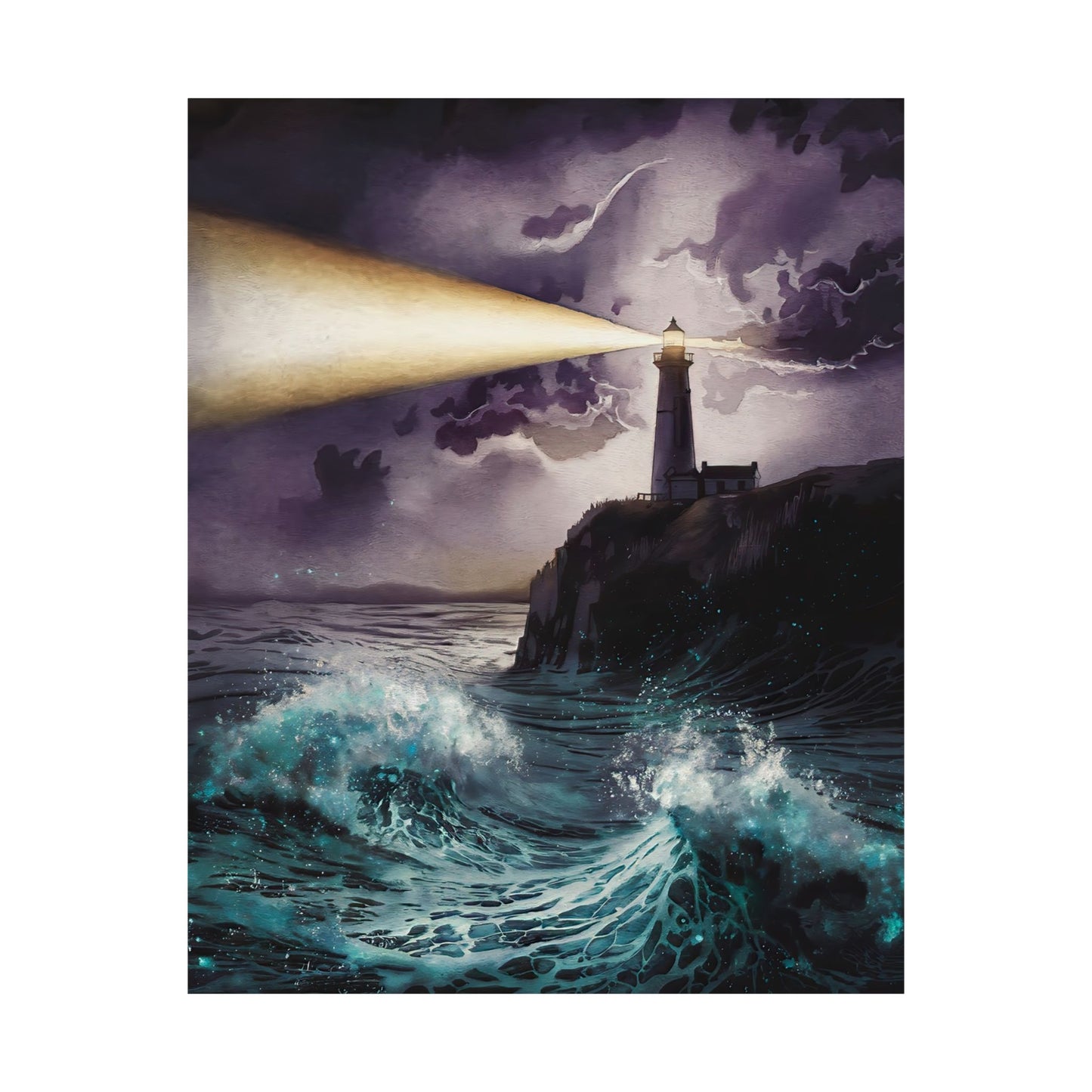 Lighthouse At Night Poster