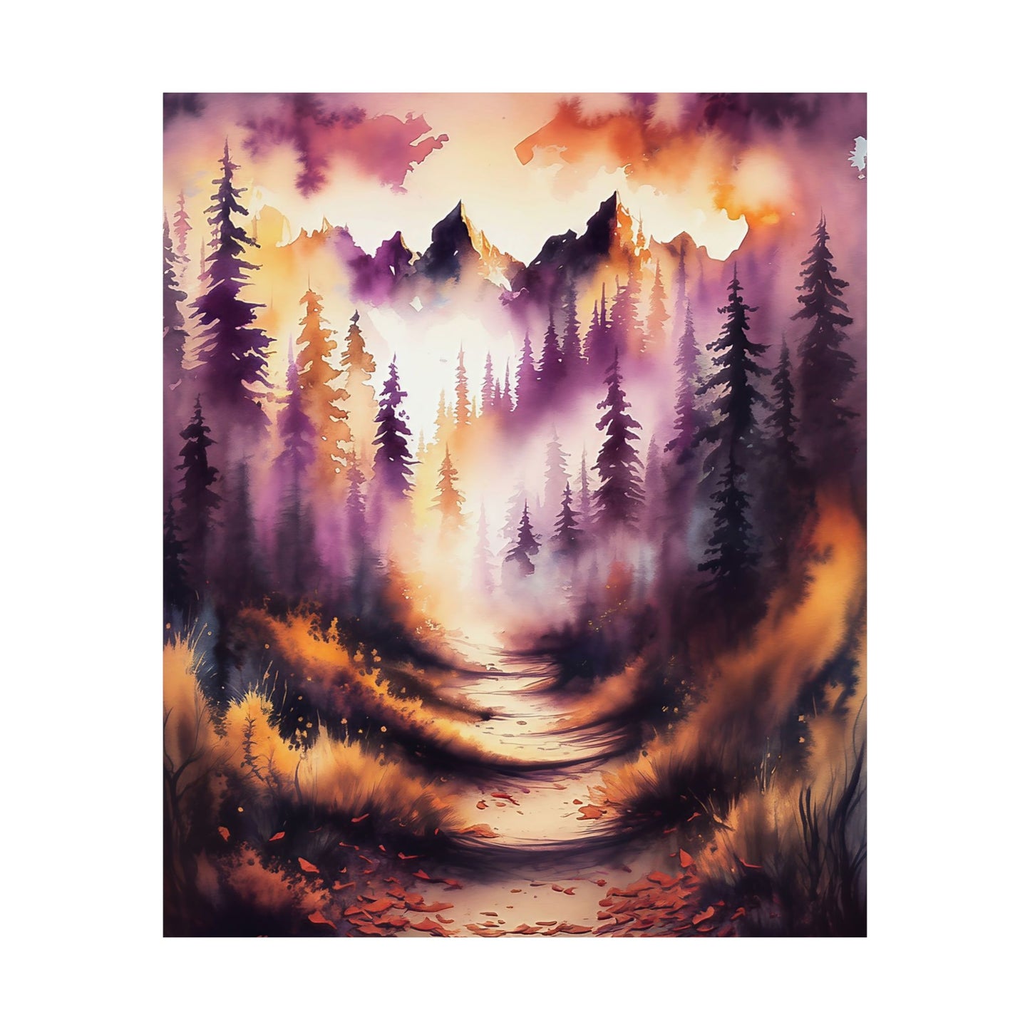 Misty Mountain Path With Pines Poster