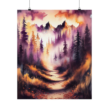 Misty Mountain Path With Pines Poster