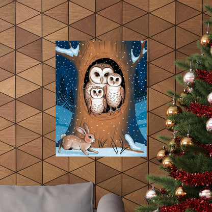 Owl Family In Tree Poster