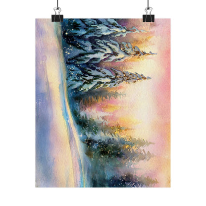 Winter Pines Watercolor Poster
