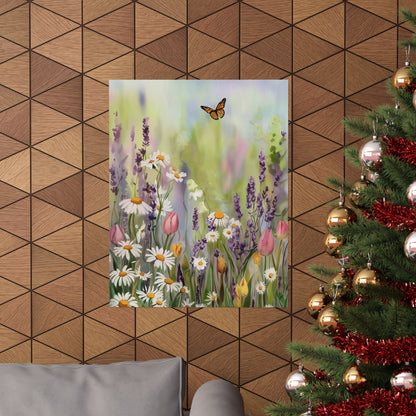 Field Of Flowers With Butterfly Poster