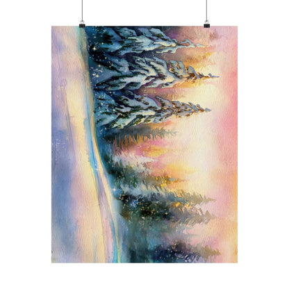 Winter Pines Watercolor Poster