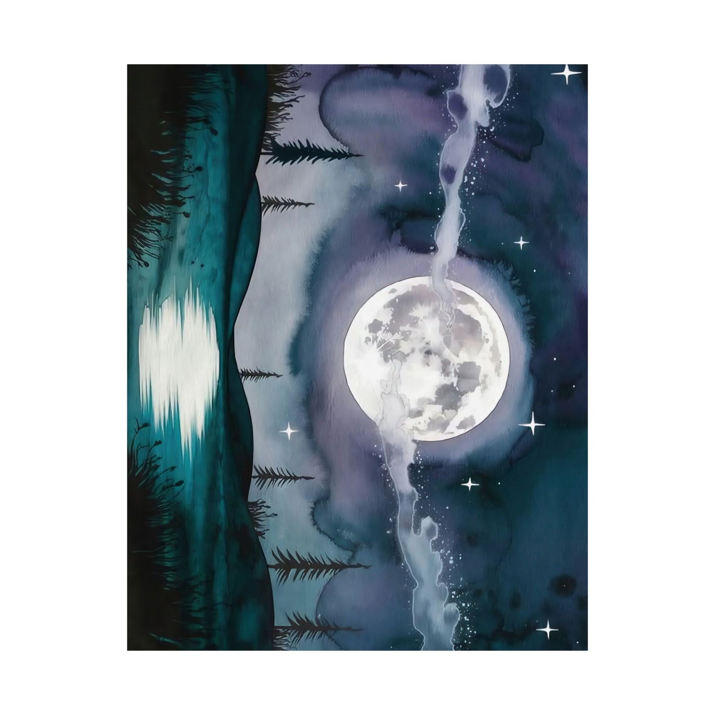 Silver Full Moon Over Lake Poster