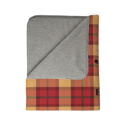 Custom Family Name Plaid Sherpa Blanket - Red & Tan Buffalo Check