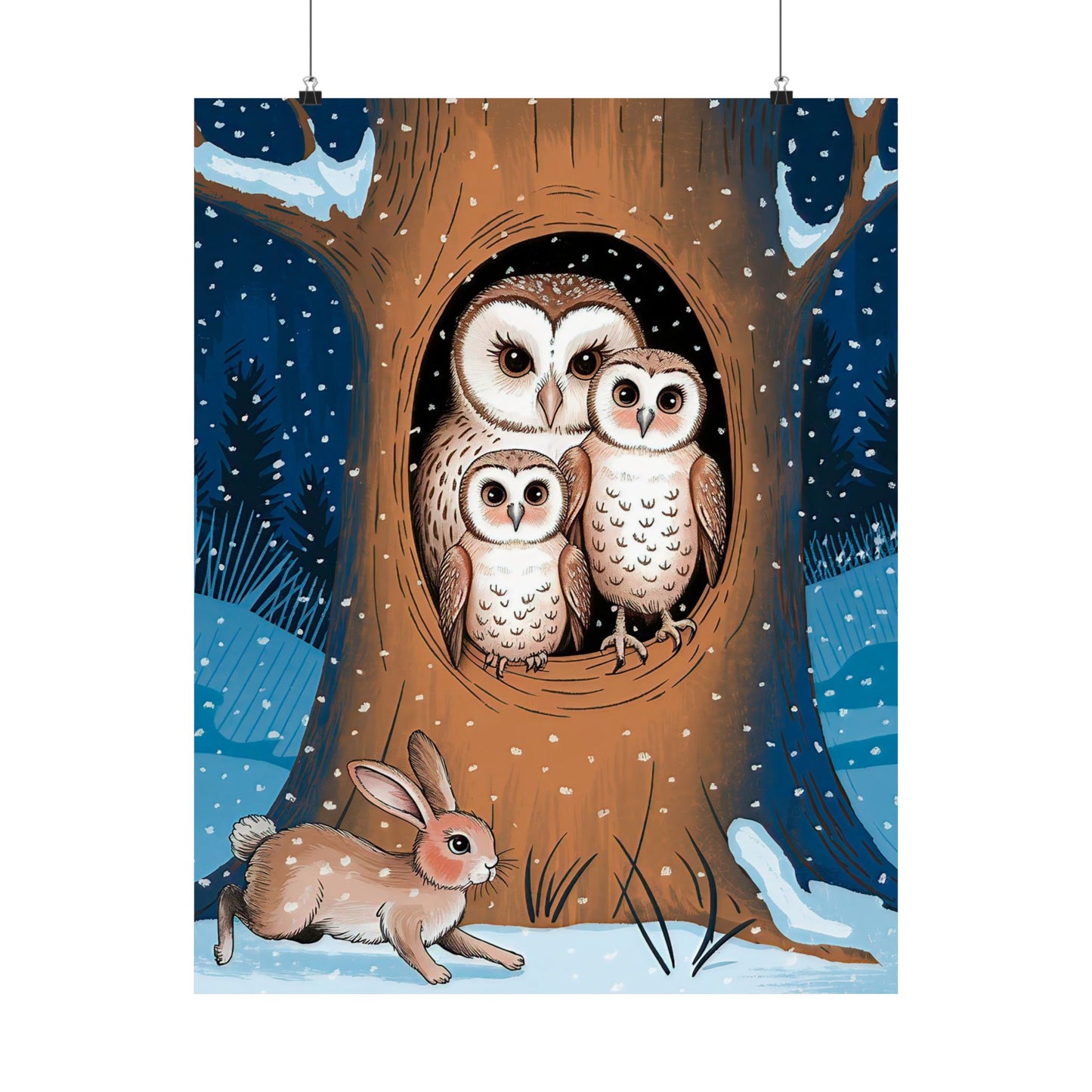 Owl Family In Tree Poster