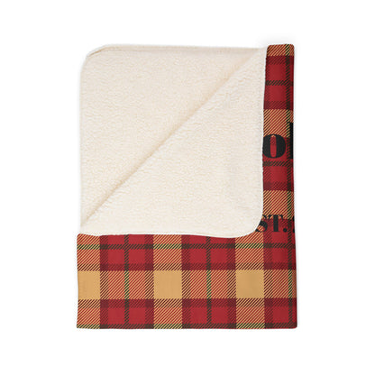 Custom Family Name Plaid Sherpa Blanket - Red & Tan Buffalo Check