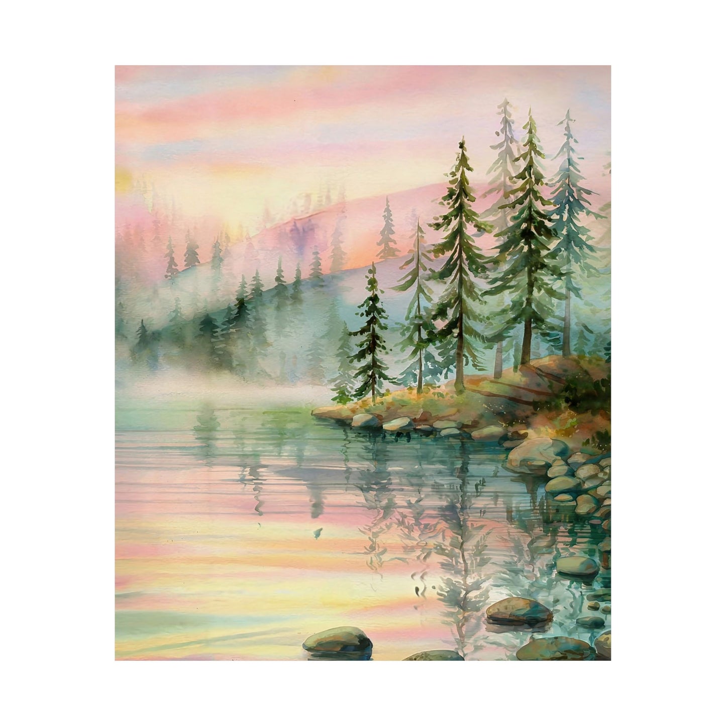 Mountain Lake With Pines Poster