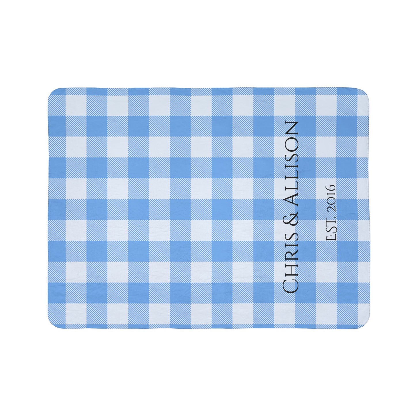 Cozy Blue Gingham Family Name Blanket