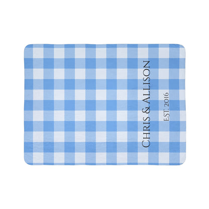 Cozy Blue Gingham Family Name Blanket