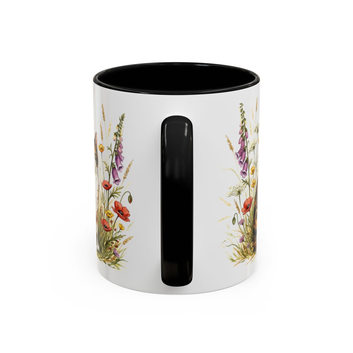 Beautiful Floral Design Black Handled Mug