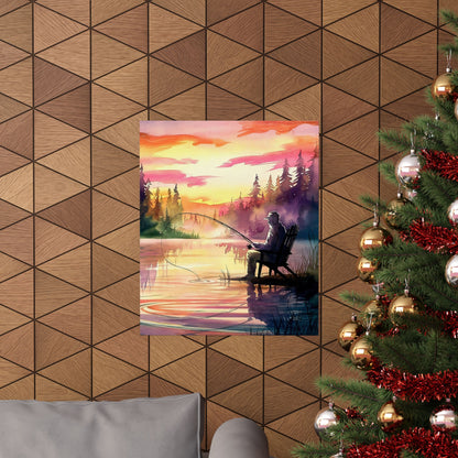 Man Fishing At Sunset Poster