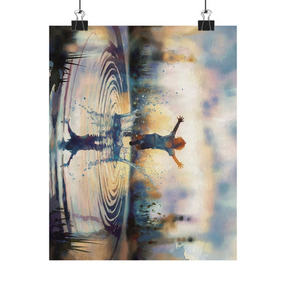 Boy Splashing In Puddle Watercolor Poster