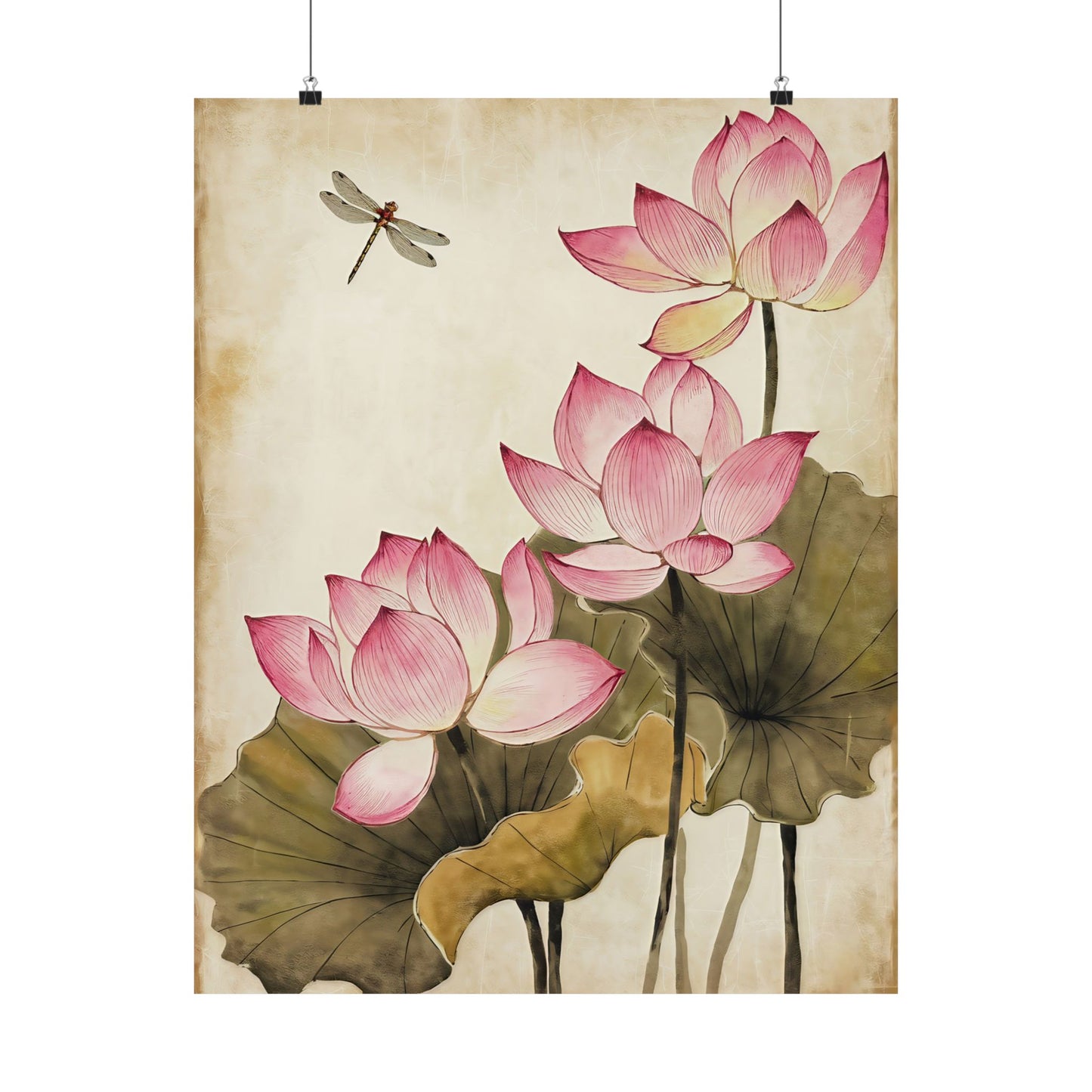 Pink Flowers With Dragonfly Poster