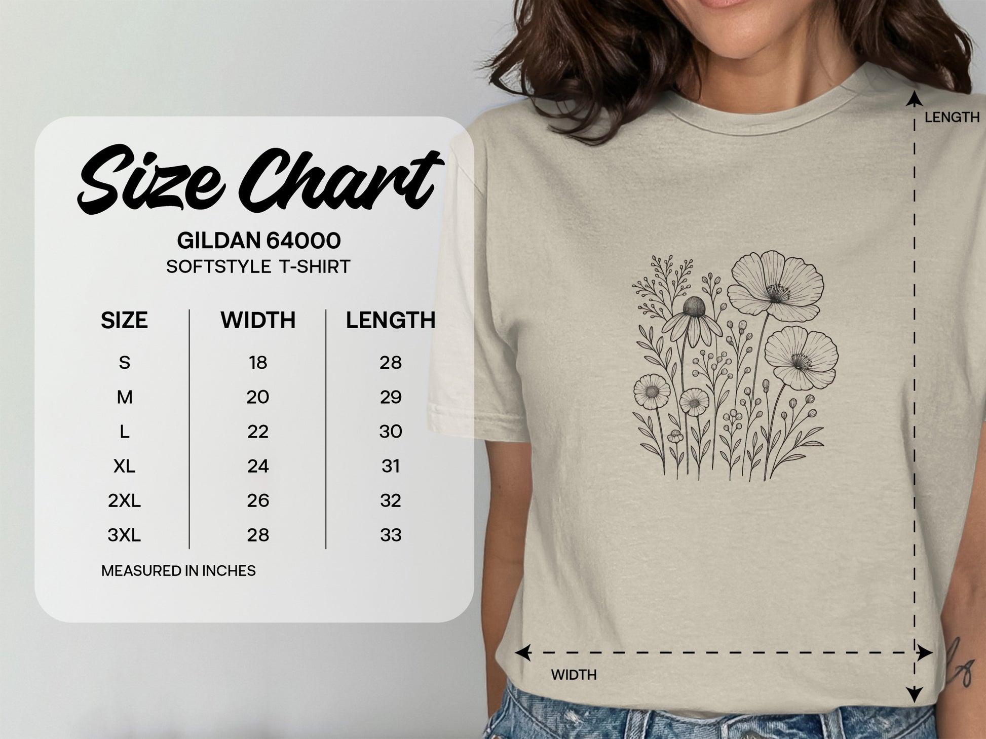 Flower Sketch Design Ladies Graphic T-shirt product