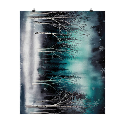 Winter Forest Snowfall Watercolor Poster