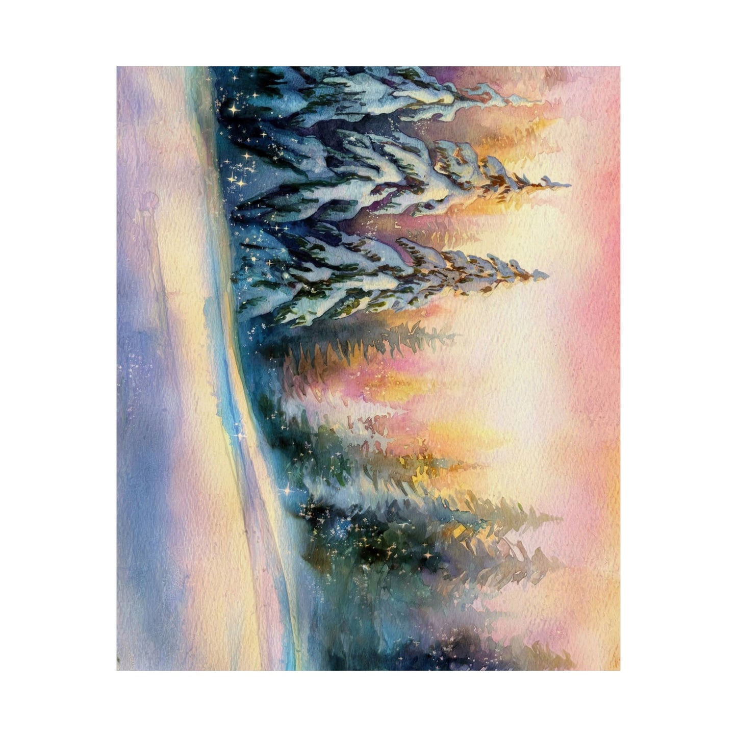 Winter Pines Watercolor Poster