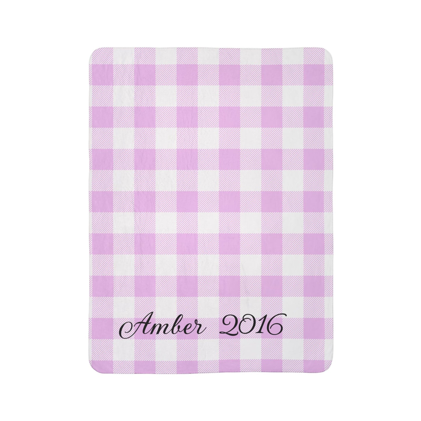 Personalized Pink Gingham Sherpa Blanket