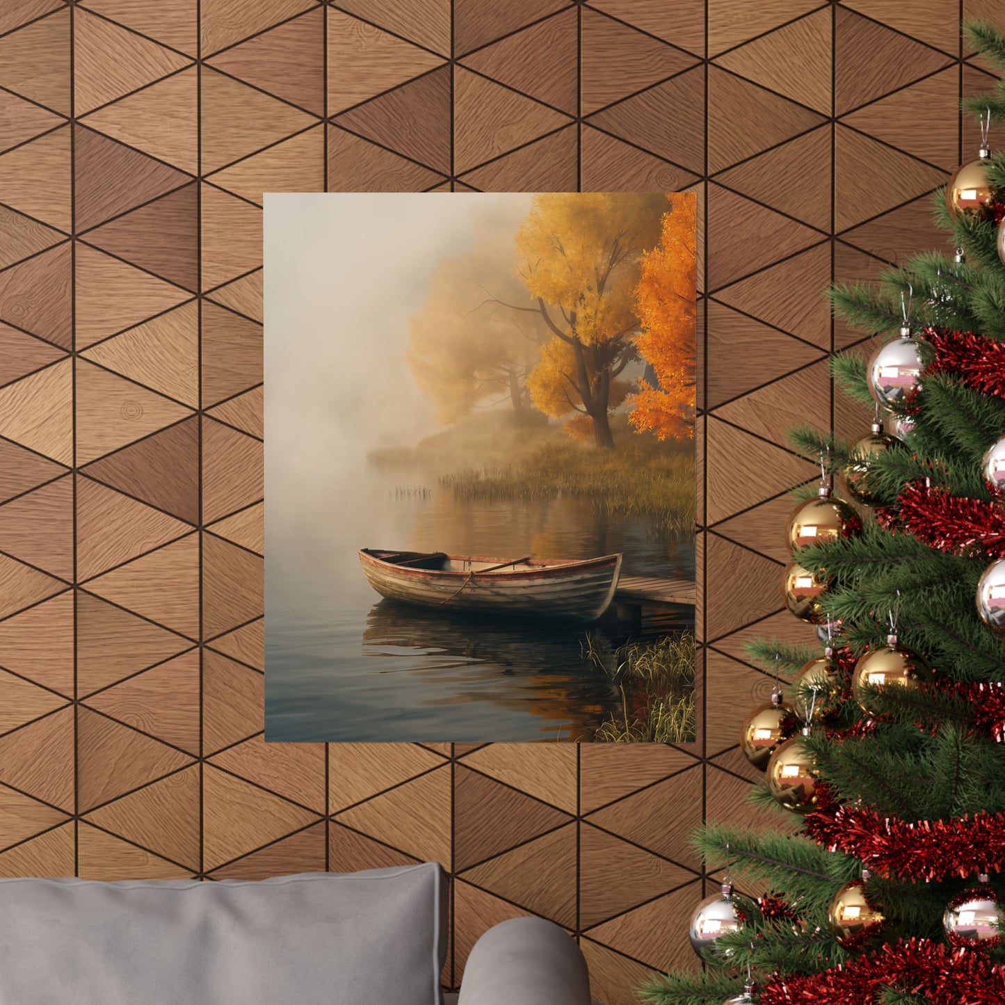 Wooden Boat On A Foggy Lake Poster