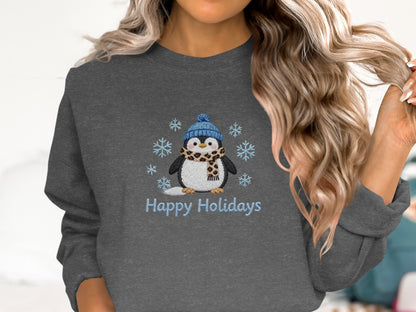 Happy Holidays Penguin Design Crewneck Sweatshirt