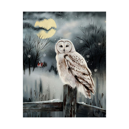 Snow Owl At Night On Post Poster