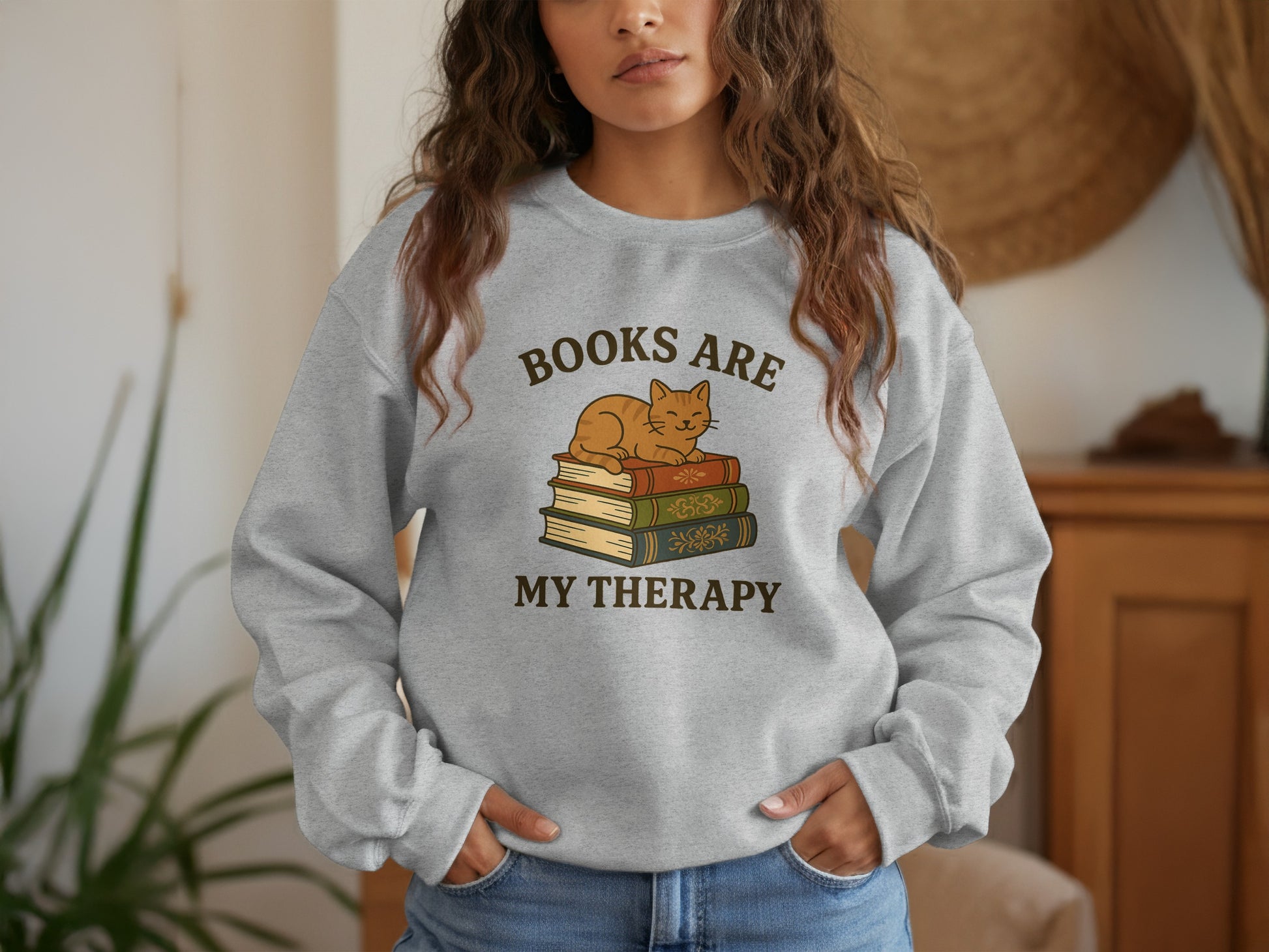 Cozy Sweatshirt with Books Are My Therapy Design