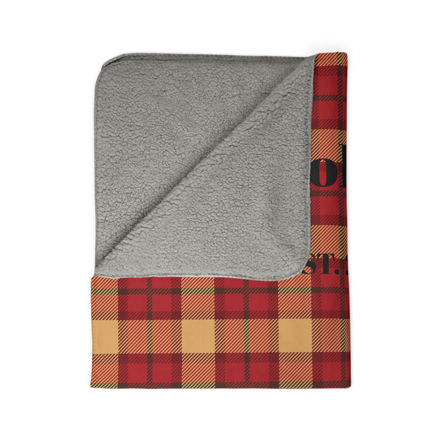 Custom Family Name Plaid Sherpa Blanket - Red & Tan Buffalo Check