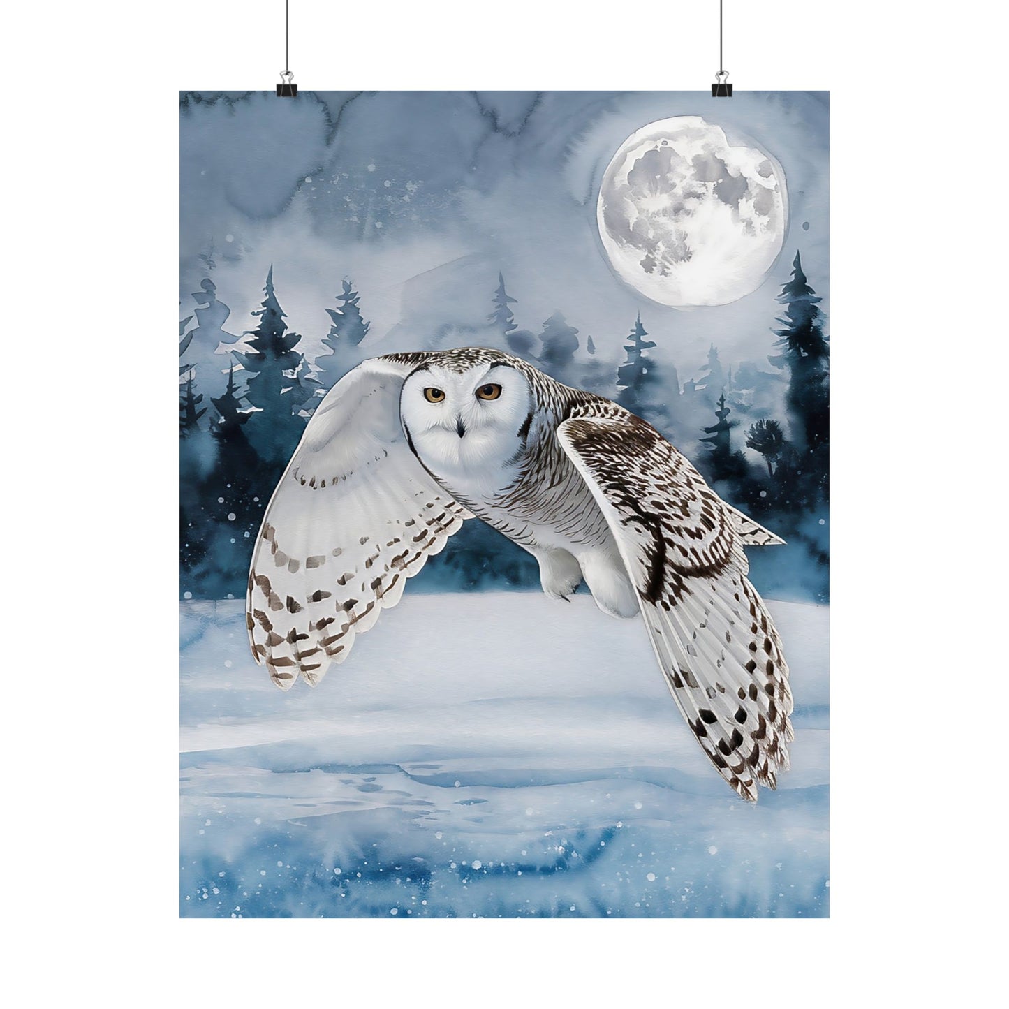 Snow Owl Flying At Night Poster