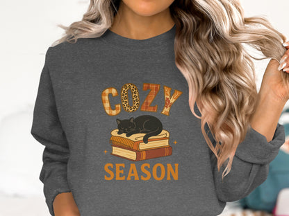 Cozy Season Cute Cat Books Graphic Sweatshirt