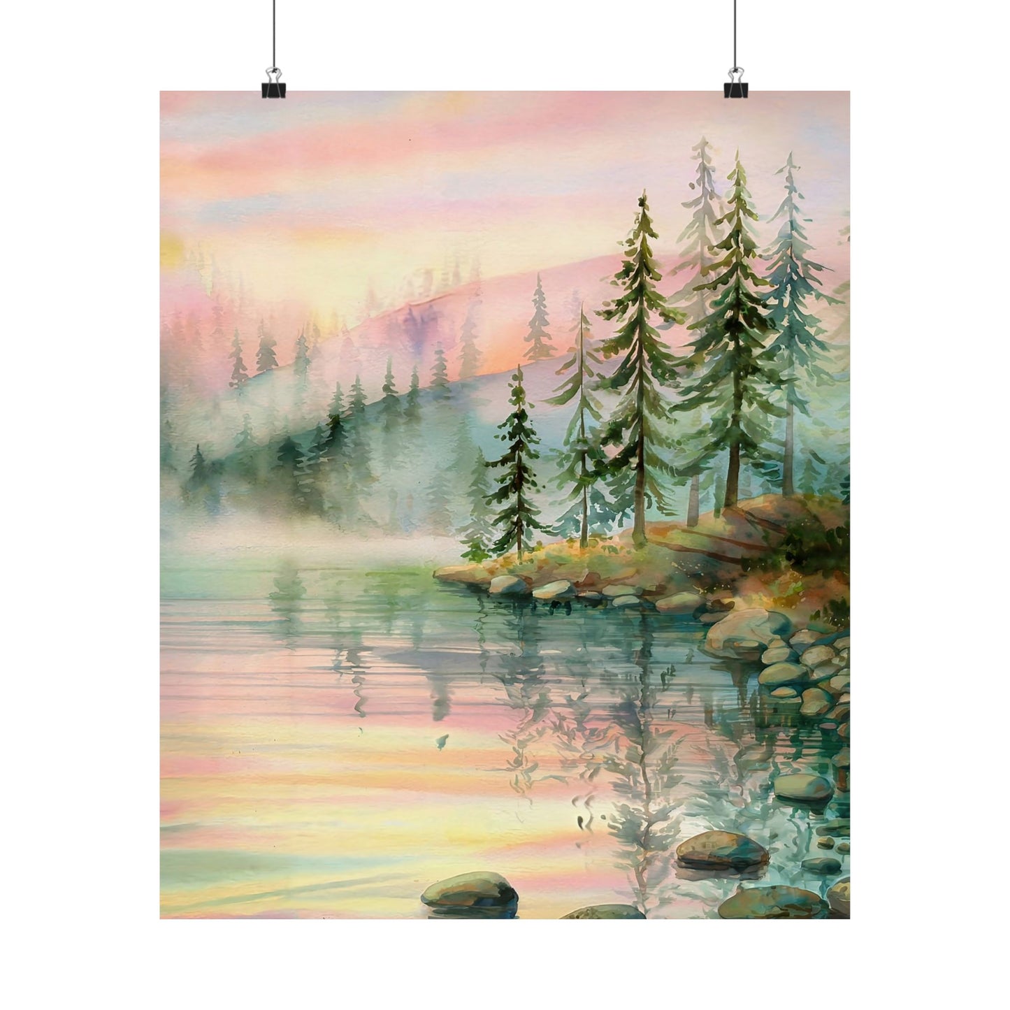 Mountain Lake With Pines Poster