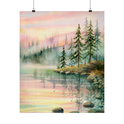 Mountain Lake With Pines Poster