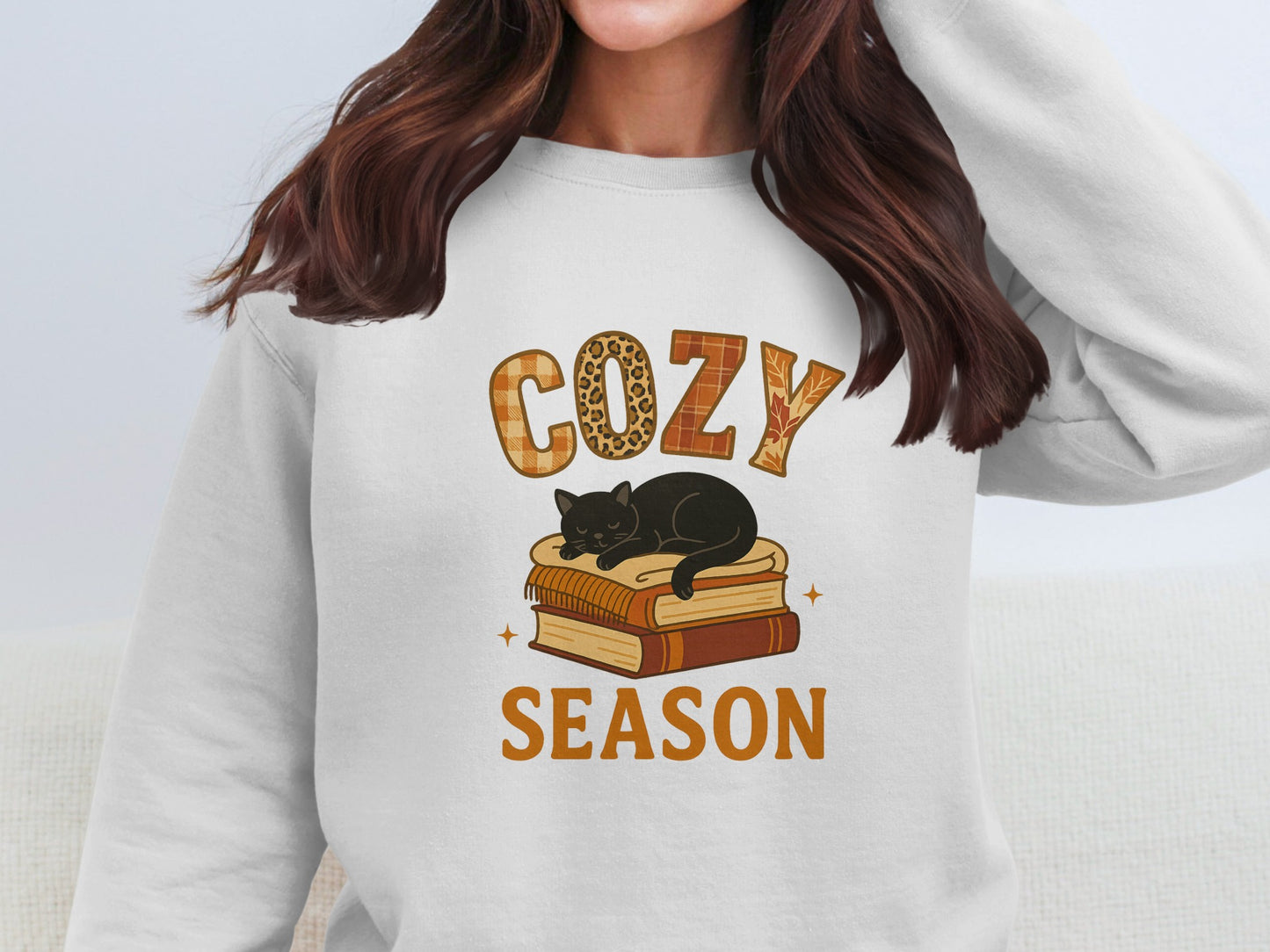 Cozy Season Black Cat on Books Graphic Sweatshirt