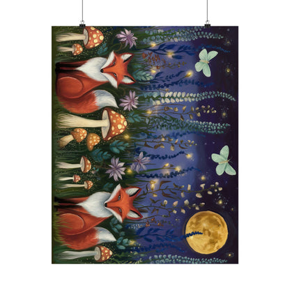 Midnight Woodland Folk Art Poster