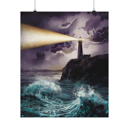 Lighthouse At Night Poster