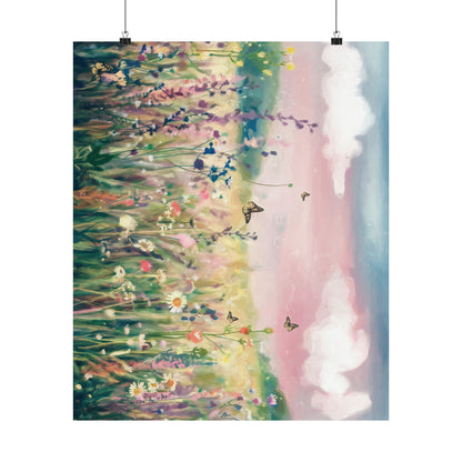 Dreamy Wildflower Meadow At Dawn Watercolor Poster