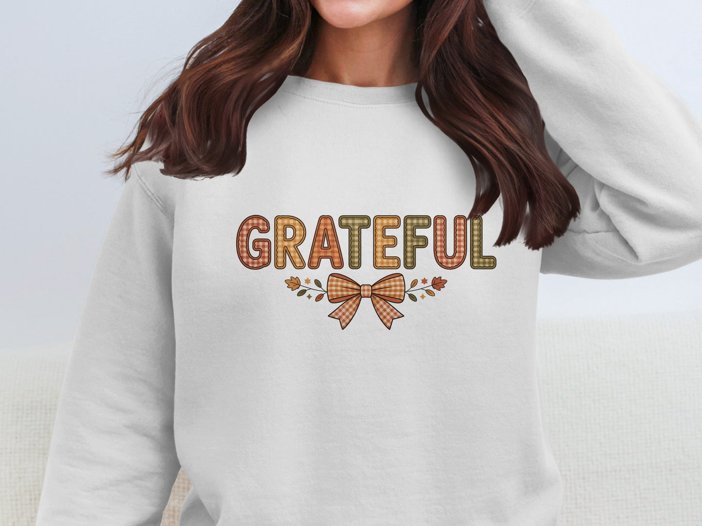 Grateful Shirt with Autumn Leaves and Bow Design
