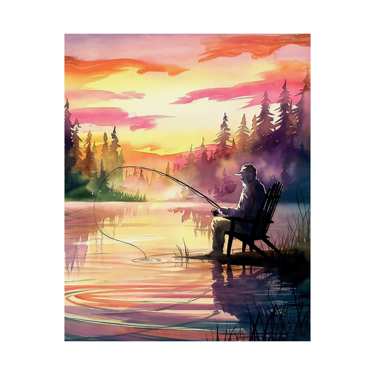 Man Fishing At Sunset Poster
