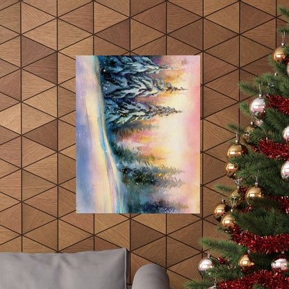 Winter Pines Watercolor Poster