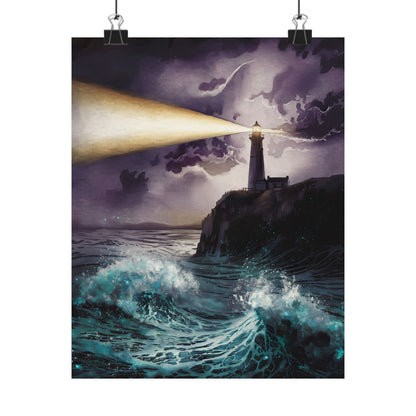 Lighthouse At Night Poster
