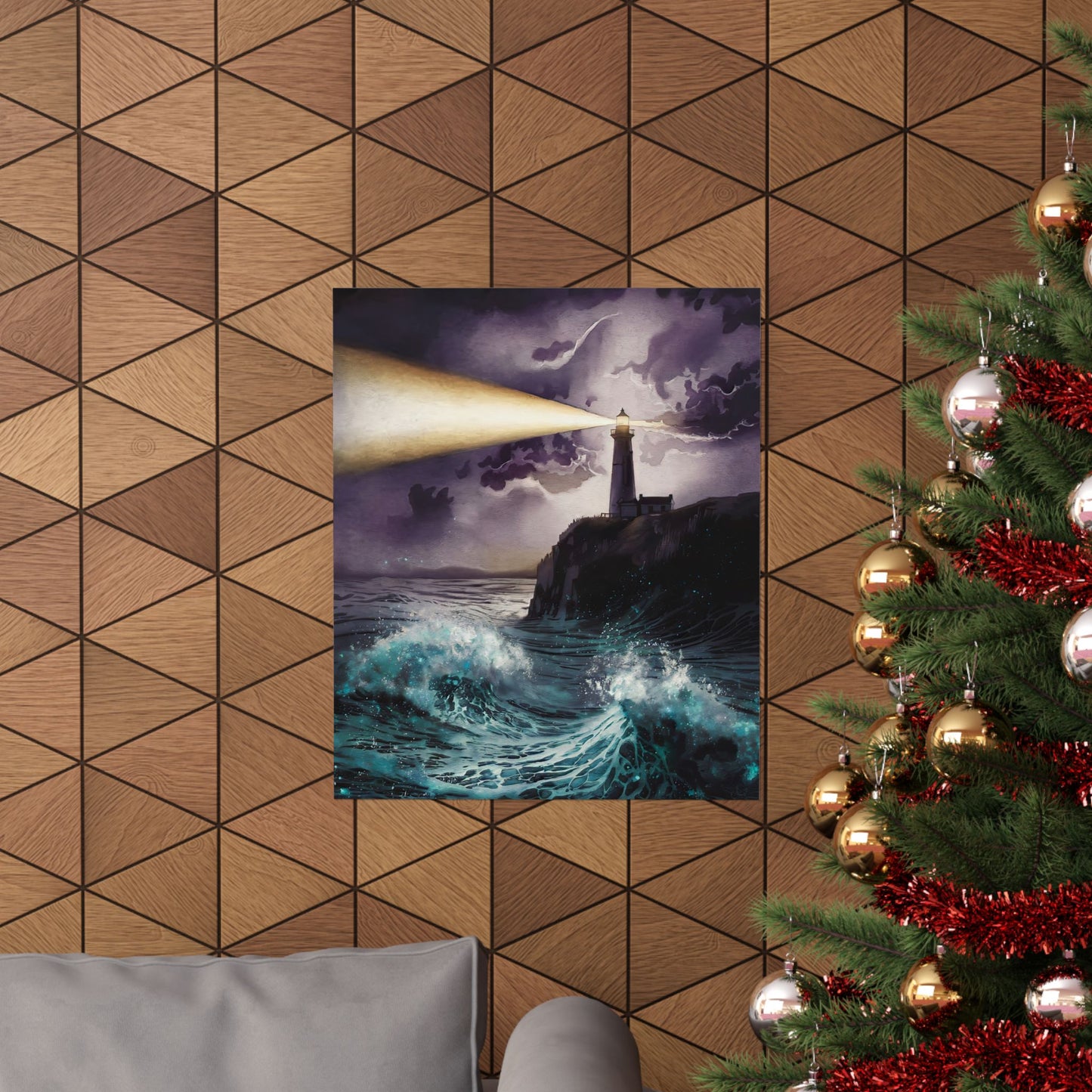 Lighthouse At Night Poster
